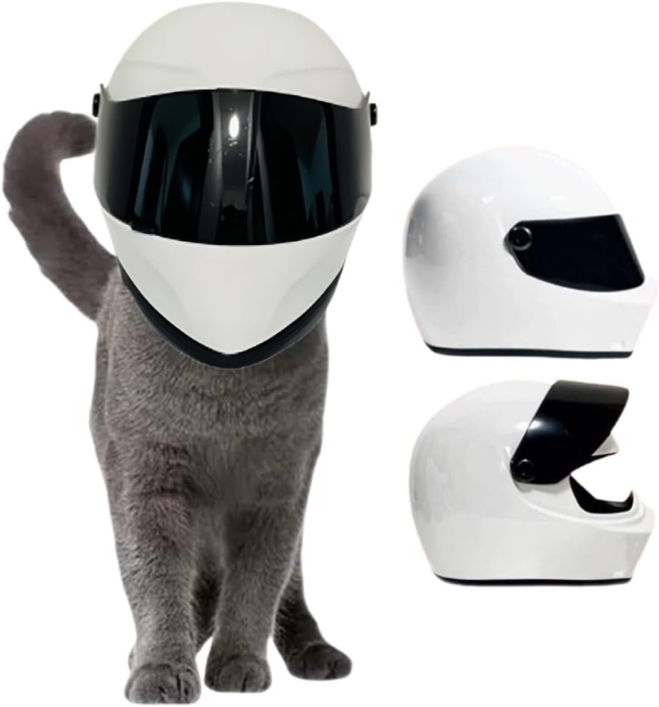 Cat Full Face Motorcycle Helmet Outdoor Riding Helmet Hat For Small Dog Doggie Puppy Kitten Helmet Pet Supplies Racing Small Gift (White)