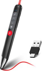 Wireless Powerpoint Remote Presentation Clicker - Rechargeable Presenter Powerpoint Clicker With Red Laser Pointer Slide Advancer For Computer Laptop Mac