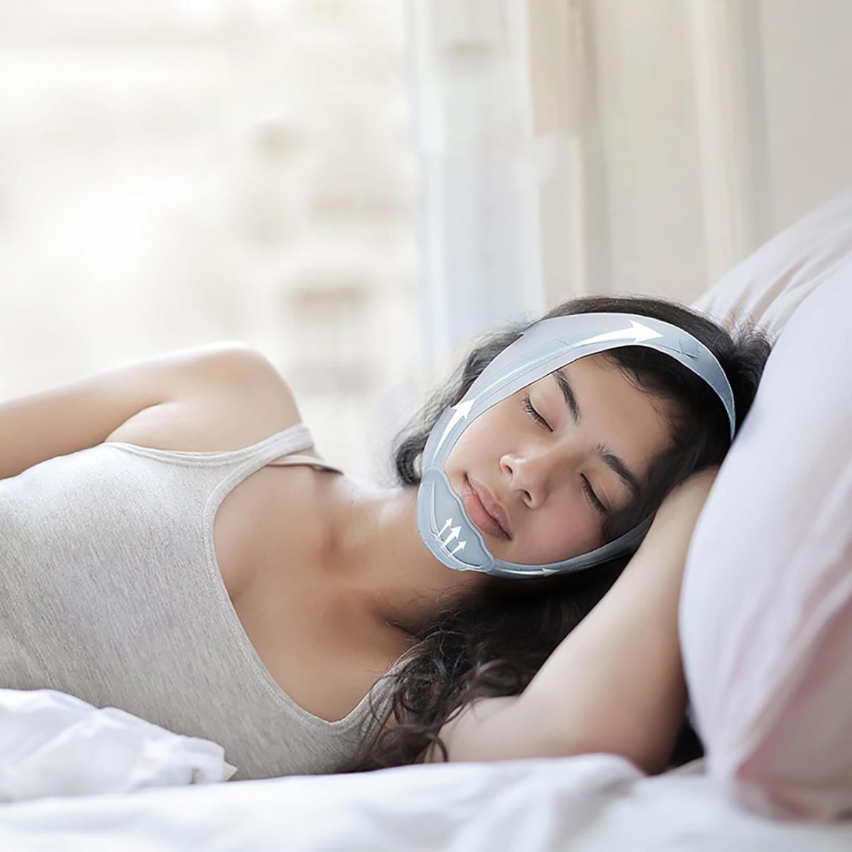 Anti Snoring Chin Strap,Chin Strap For Cpap Users Adjustable And Breathable Chin Strap Provide The Effective Snoring Solution To Stop Snoring Sleep Aid Snore Reducing Aid For Woman And Men.