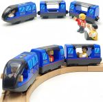 Wooden Train Track Accessories Battery Operated Locomotive Train, Motorized Train For Toddlers With Magnetic Connection, Powerful Engine Train Vehicles (Yellow Battery Operated Train With Lights)