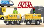 Wooden Train Track Accessories Battery Operated Locomotive Train, Motorized Train For Toddlers With Magnetic Connection, Powerful Engine Train Vehicles (Yellow Battery Operated Train With Lights)