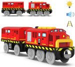 Wooden Train Track Accessories Battery Operated Locomotive Train, Motorized Train For Toddlers With Magnetic Connection, Powerful Engine Train Vehicles (Yellow Battery Operated Train With Lights)