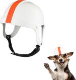 Petleso Dog Helmet Pet Helmet For Small Dog Cat Hard Safety Cap With Adjustable Belt Head Protection For Puppy Outdoor Riding, White-Orange S