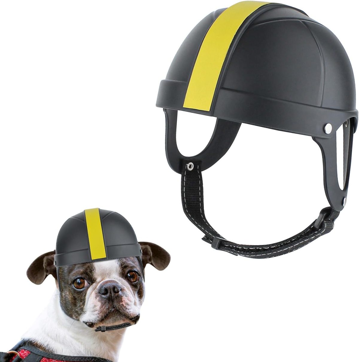 Namsan Hard Dog Helmet Small Breed Outdoor Protection Doggy Hat For Football Games Safety Cat Helmet With Ear Holes For Small Dogs, Cats (Black/Yellow-S)