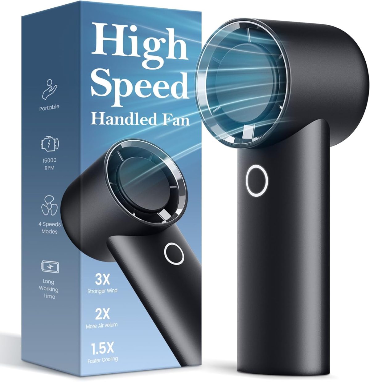 2024 Upgrade High-Speed(15,000 Rpm) Portable Handheld Turbo Fan 6000Mah Personal Mini Fan, 4 Speeds Usb Rechargeable Powerful Desk Fan For Men Women Kids Gifts, Travel Outdoor Home Essential