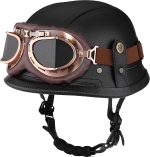 Yesmotor Motorcycle Half Helmet Retro German Leather Half Face Quick Release Buckle & Goggles - Dot Approved