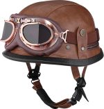 Yesmotor Motorcycle Half Helmet Retro German Leather Half Face Quick Release Buckle & Goggles - Dot Approved