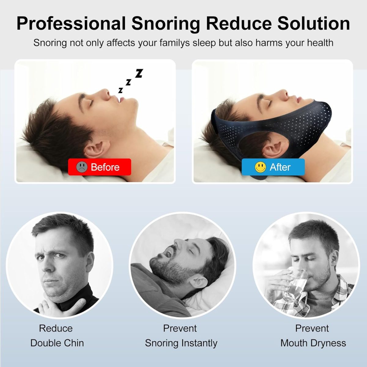 Anti Snoring Devices, Chin Strap, Double Adjustable Chin Straps For Men And Women, Stop Snoring Solution, Elastic Compression Anti Snoring Devices - 1 Pcs