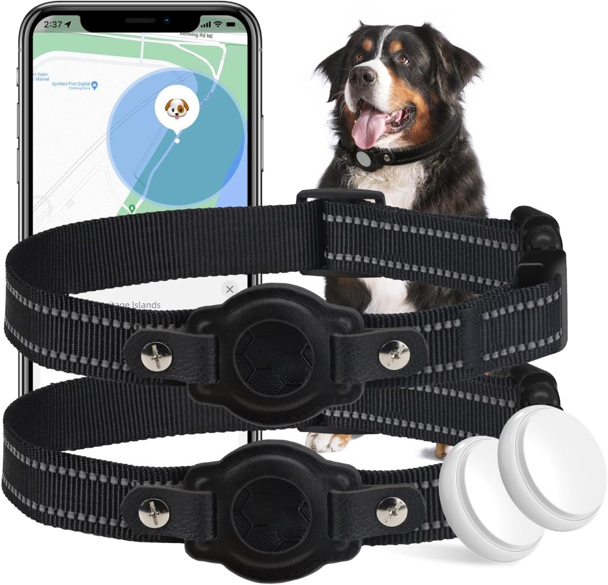 Gps Tracker For Dogs, Waterproof Location Pet Tracking Smart Collar (Ios ), No Monthly Fee, Reflective Real-Time Gps Tracker Dog Collar For Small Medium Large Dogs (2 Pack)