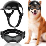 Slowton Dog Helmet And Goggles - Uv Protection Doggy Sunglasses Dog Glasses Pet Motorcycle Helmet Hat With Ear Holes Adjustable Belt Safety Hat For Small Medium Large Dogs Puppy Riding (Black, S)