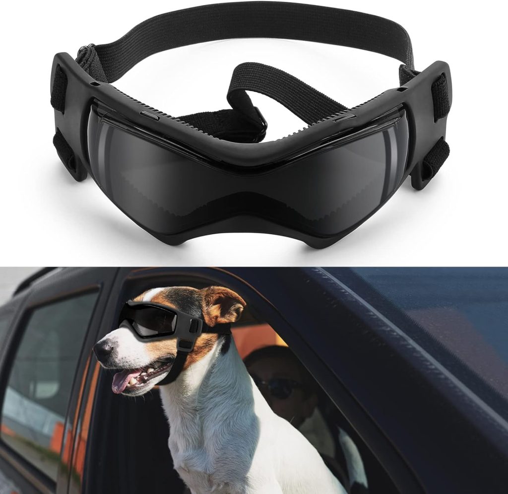 Ownpets Goggles For Dogs, Dog Glasses Uv Protection Goggles Snow Protection Wind Protection Dust Protection With Adjustable Strap, Safety Pet Sunglasses For Small And Medium Dog, Black