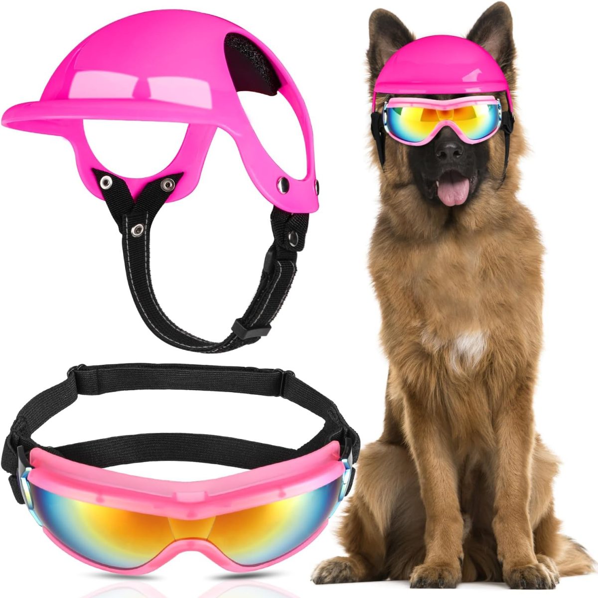 Slowton Dog Helmet And Goggles - Uv Protection Doggy Sunglasses Dog Glasses Pet Motorcycle Helmet Hat With Ear Holes Adjustable Belt Safety Hat For Small Medium Large Dogs Puppy Riding (Black, S)