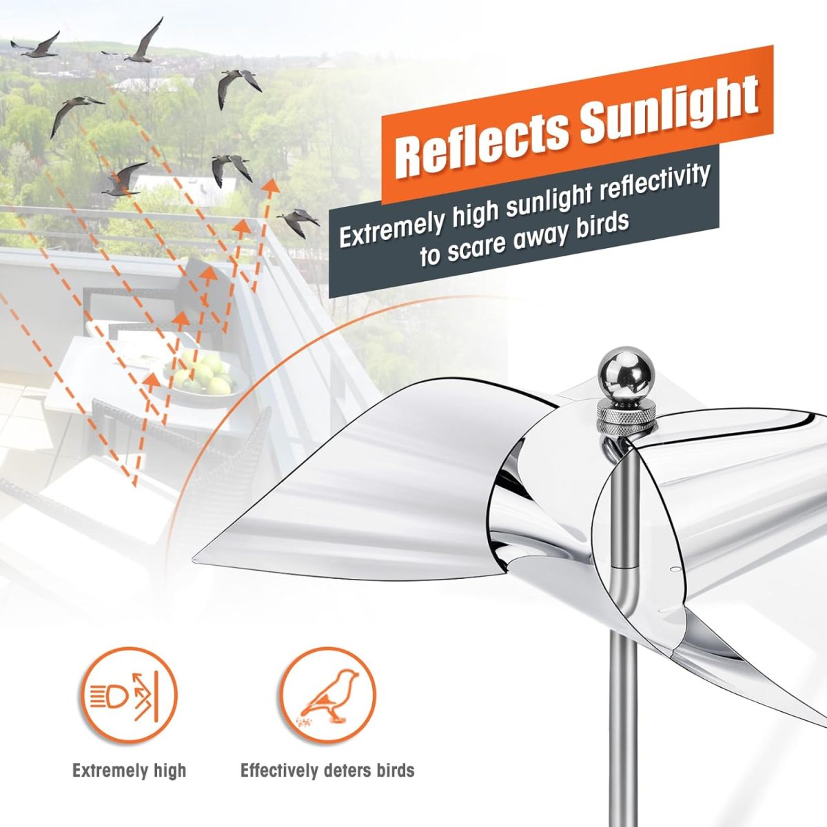 2 Pack Reflective Pinwheel Bird Deterrent, Spinning Bird Deterrent, Weatherproof Bird Scare Devices To Keep All Birds Away Like Woodpecker And Pigeon