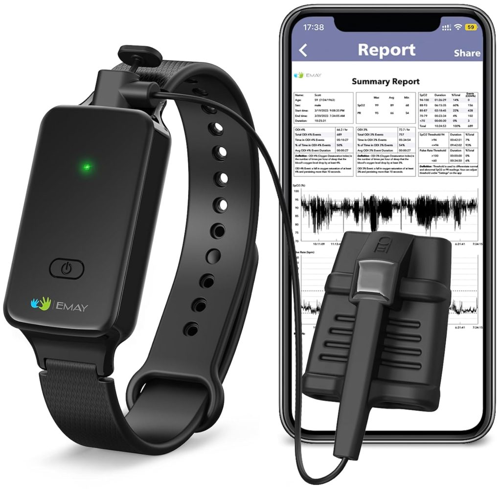 Sleepo2 Wrist Recording Pulse Oximeter By Emay | Continuous Oxygen Monitor For Spo2 Tracking Overnight | Provides Sleep Report And Raw Data