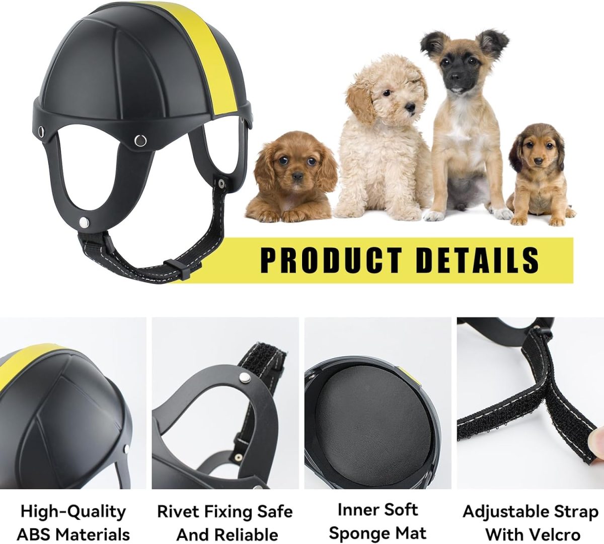 Namsan Hard Dog Helmet Small Breed Outdoor Protection Doggy Hat For Football Games Safety Cat Helmet With Ear Holes For Small Dogs, Cats (Black/Yellow-S)