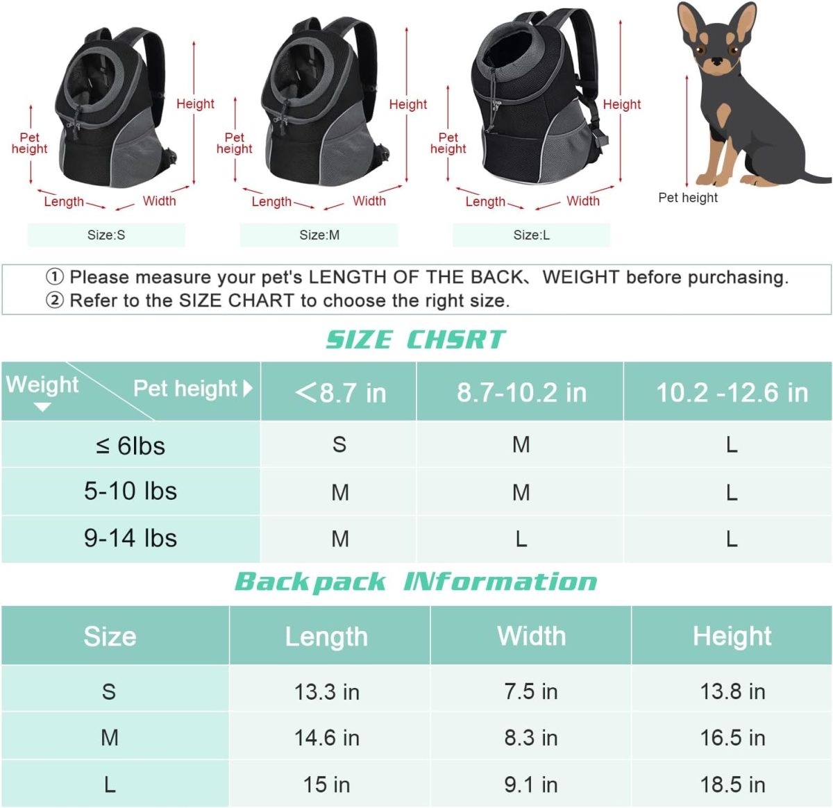 Yudodo Pet Dog Backpack Carrier With Storage Pockets Dog Front Pack For Small Dogs Cats Head Out Breathable Chihuahua Backpack For Hiking Cycling Walking (M(5-10Lbs), Black)