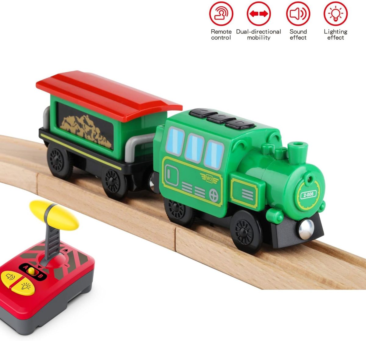 Wooden Train Accessories Battery Operated Locomotive Train, Remote Control Train For Track Set, Powerful Engine Train Vehicles Fit All Major Brands Track Railway System (Battery Not Included)