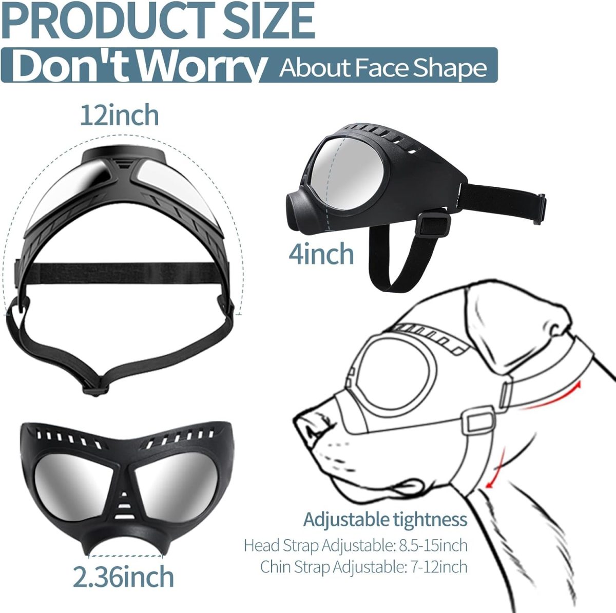 Nvted Dog Goggles Big Area Dog Sunglasses, Large Breed Windproof Snowproof Eye Protection Dog Glasses For Outdoor Driving Cycling (Large)