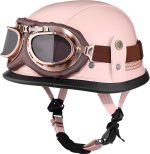 Yesmotor Motorcycle Half Helmet Retro German Leather Half Face Quick Release Buckle & Goggles - Dot Approved