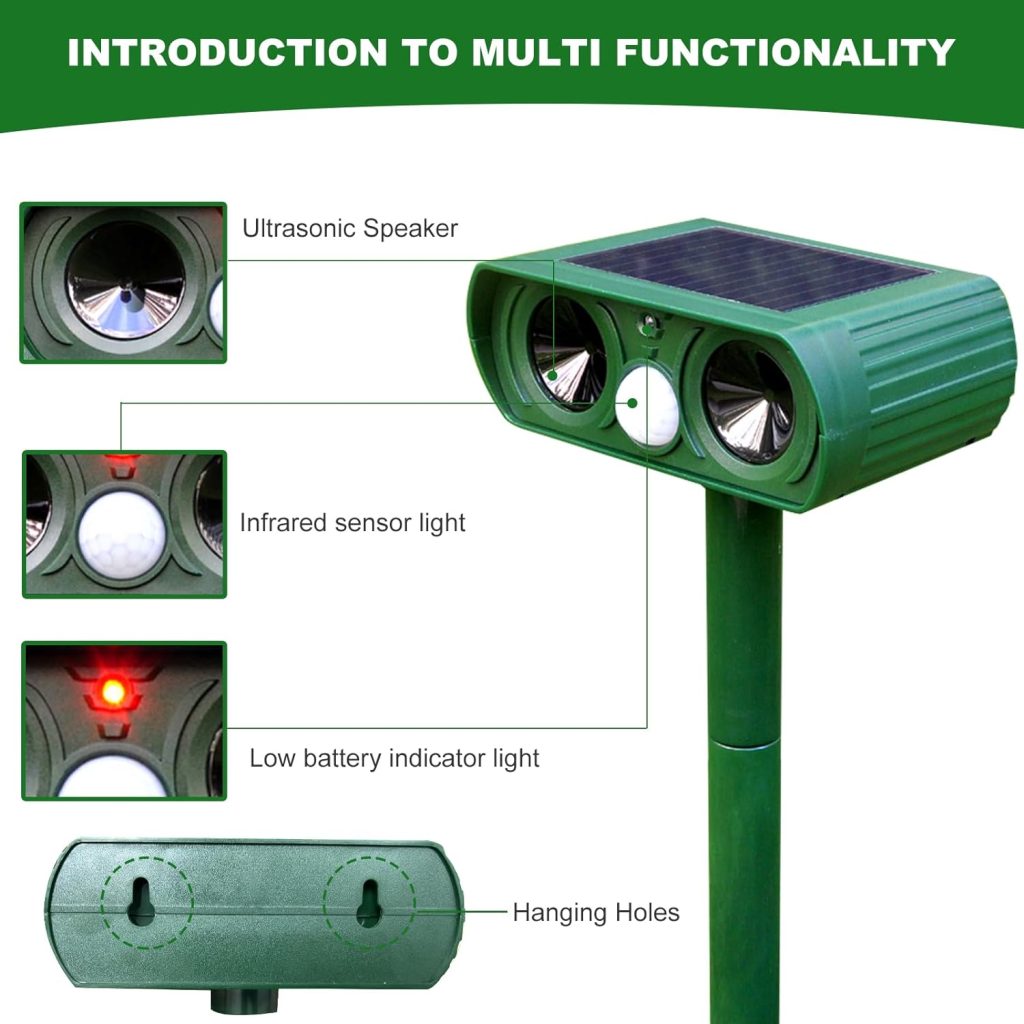 Solar Ultrasonic Animal Repeller, Cat Repellent Outdoor, Dog Deterrent For Squirrel, Raccoon, Skunk, Rabbit, Rodent, Fox, Deer, Bird Etc.With Motion Detection,