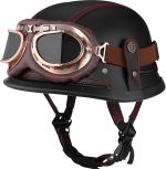 Yesmotor Motorcycle Half Helmet Retro German Leather Half Face Quick Release Buckle & Goggles - Dot Approved