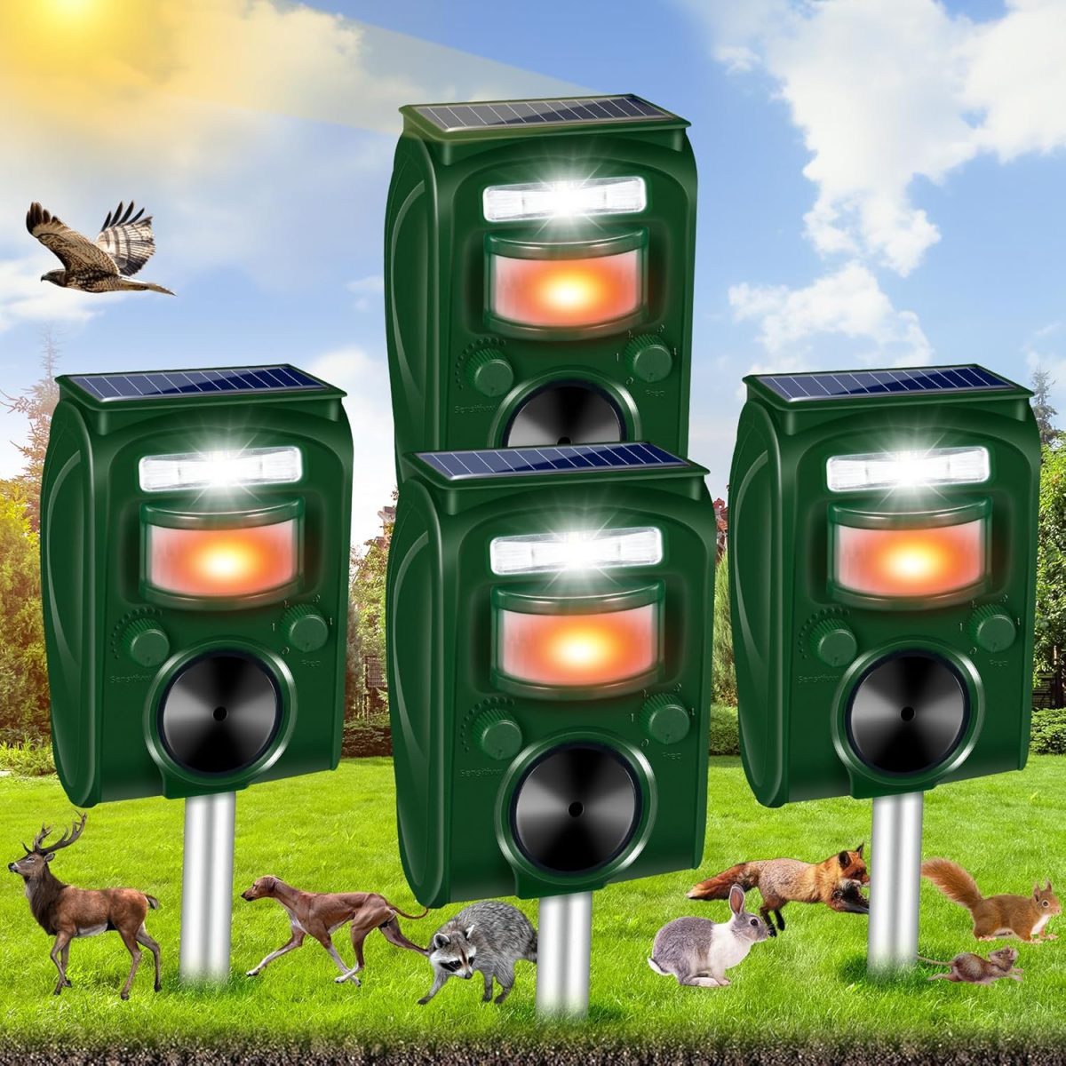 2024 Ultrasonic Animal Repeller Outdoor,Cat Repellent Outdoor Solar Animal Repeller With Motion Sensor Deer Repellent Devices To Repel Away Squirrel Rabbit Raccoon Skunk Repellent For Yard