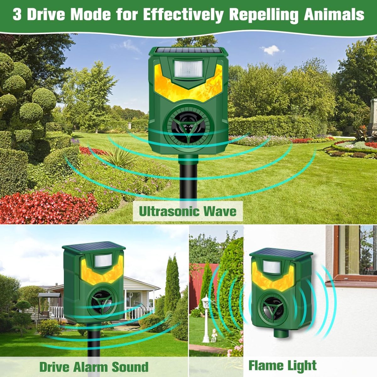 Ultrasonic Animal Repeller,2024 Cat Deterrent Outdoor,Deer Repellent Devices Flame Light Ultrasonic Pest Repellent With Motion Sensor,Repel Dogs Bird Skunk Rabbit Squirrels Deer Raccoon