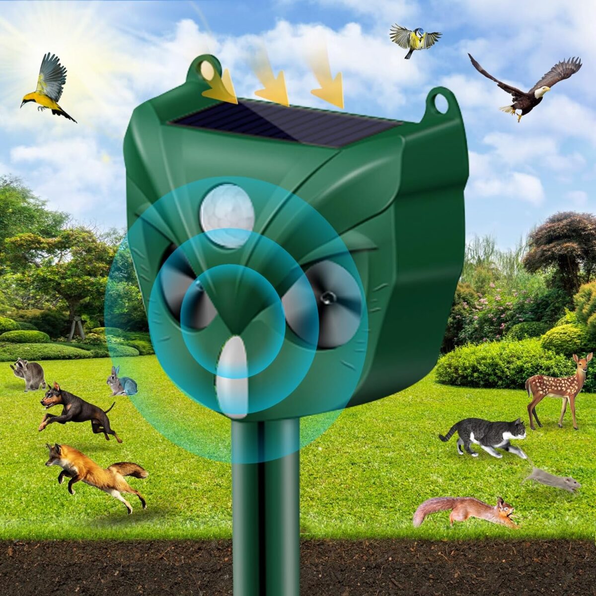 2024 Solar Ultrasonic Animal Repeller, Dog Repellent Outdoor, Squirrel, Raccoon, Skunk, Rabbit, Rodent, Fox, Deer, Bird Etc.Motion Detection, Led Flashing Light Model-546