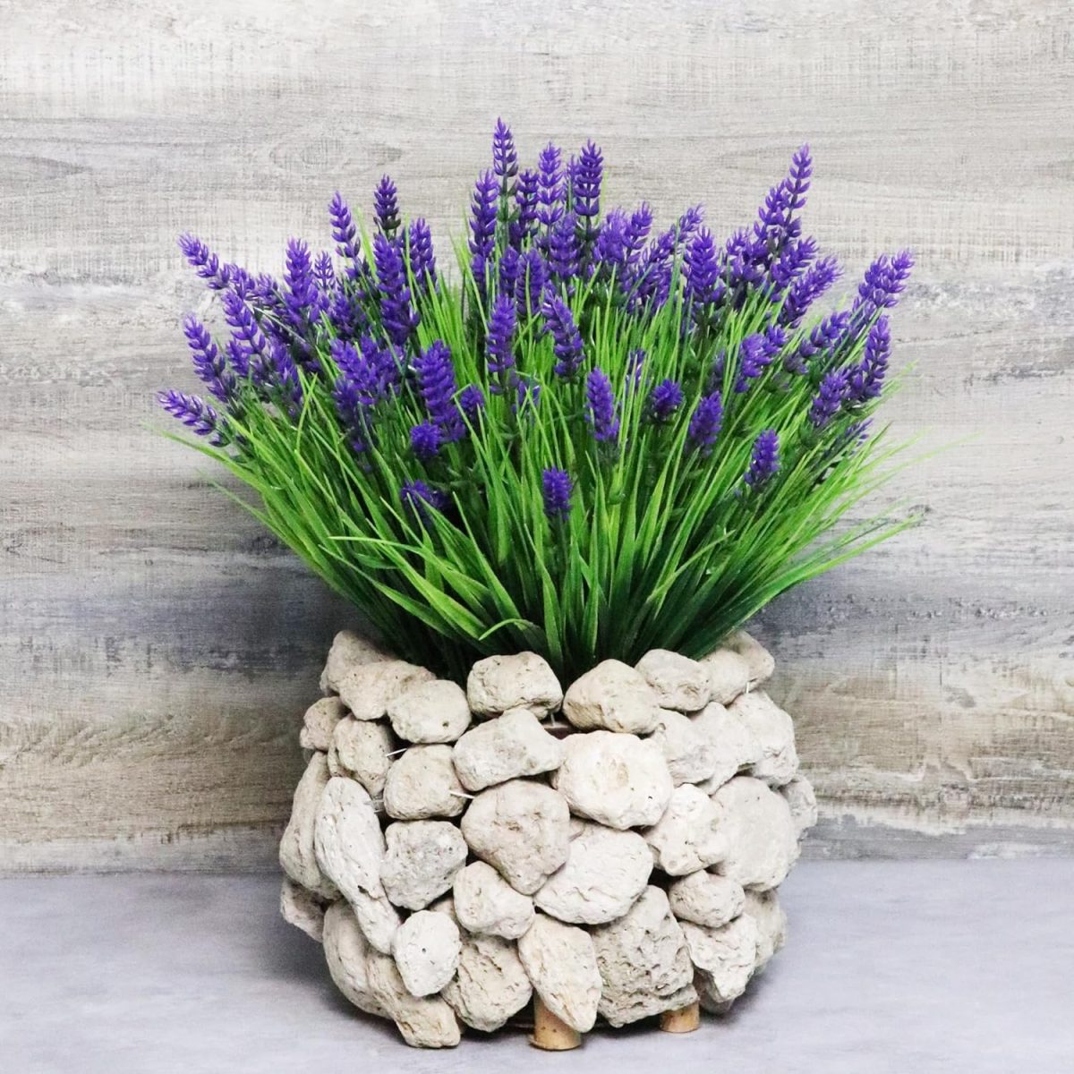 12 Bundles Artificial Plants Outdoor Monkey Grass With Flowers Faux Greenery Shrubs For Garden Patio Porch Window Box Home Indoor Farmhouse Hanging Planter Décor (Purple)