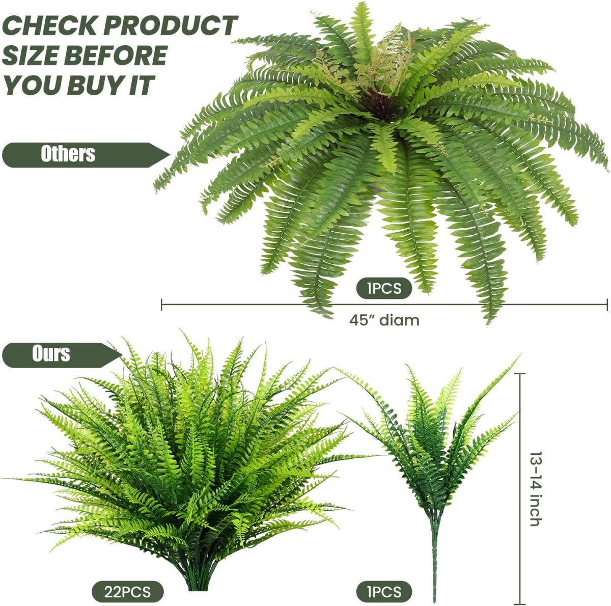 22Pcs Artificial Plants Outdoor, Faux Boston Fern For Large Planter, Uv Resistant Greenery Stems For Indoor Outside Patio Front Porch Home Decor