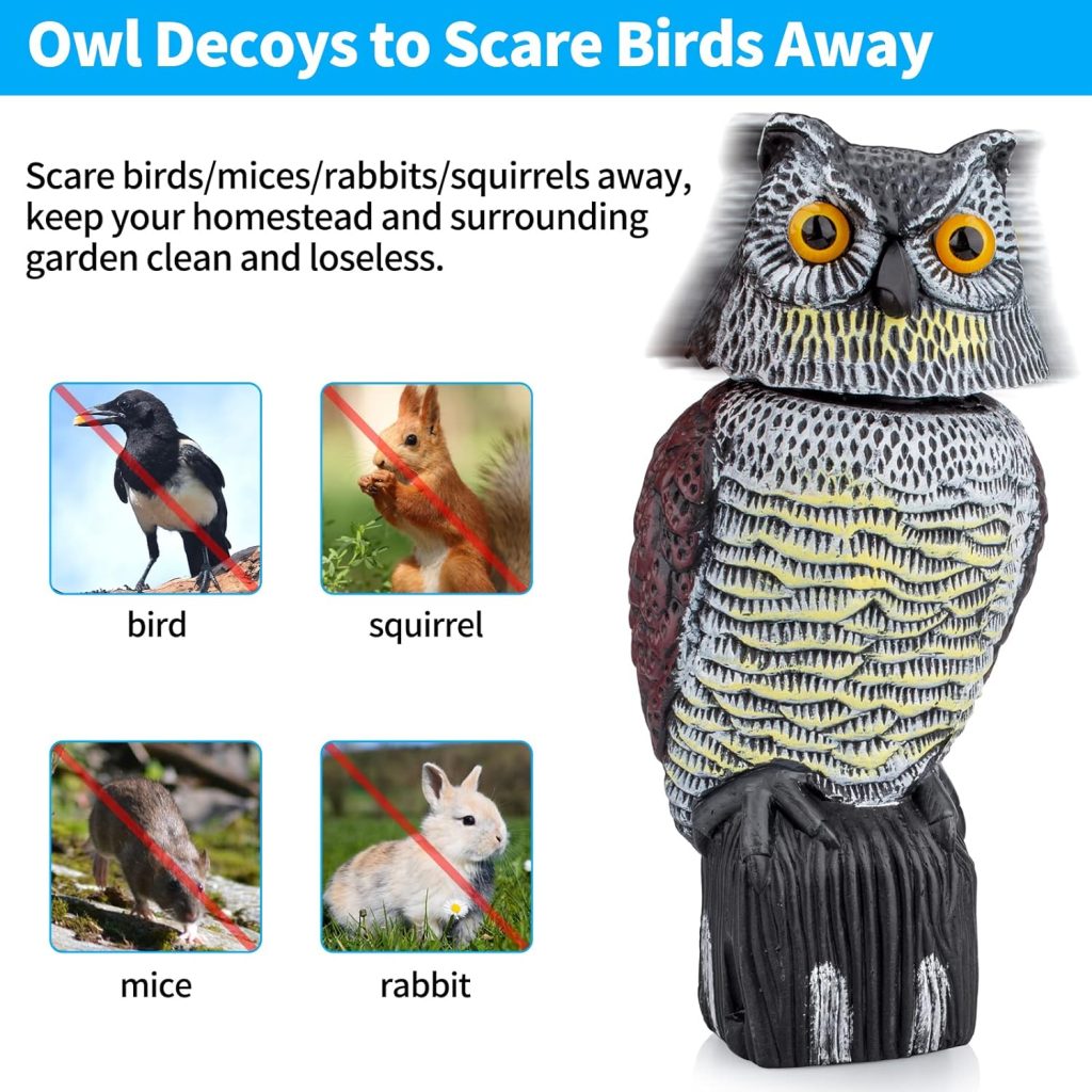 Owl Decoys To Scare Birds Squirrels Away,Owls To Frighten Birds 360 Degree Rotating Head,Plastic Owl Decoy To Scare Birds Away Deterrent,Garden Owls Bird Scare Devices For Indoor Outdoor Garden,Yard