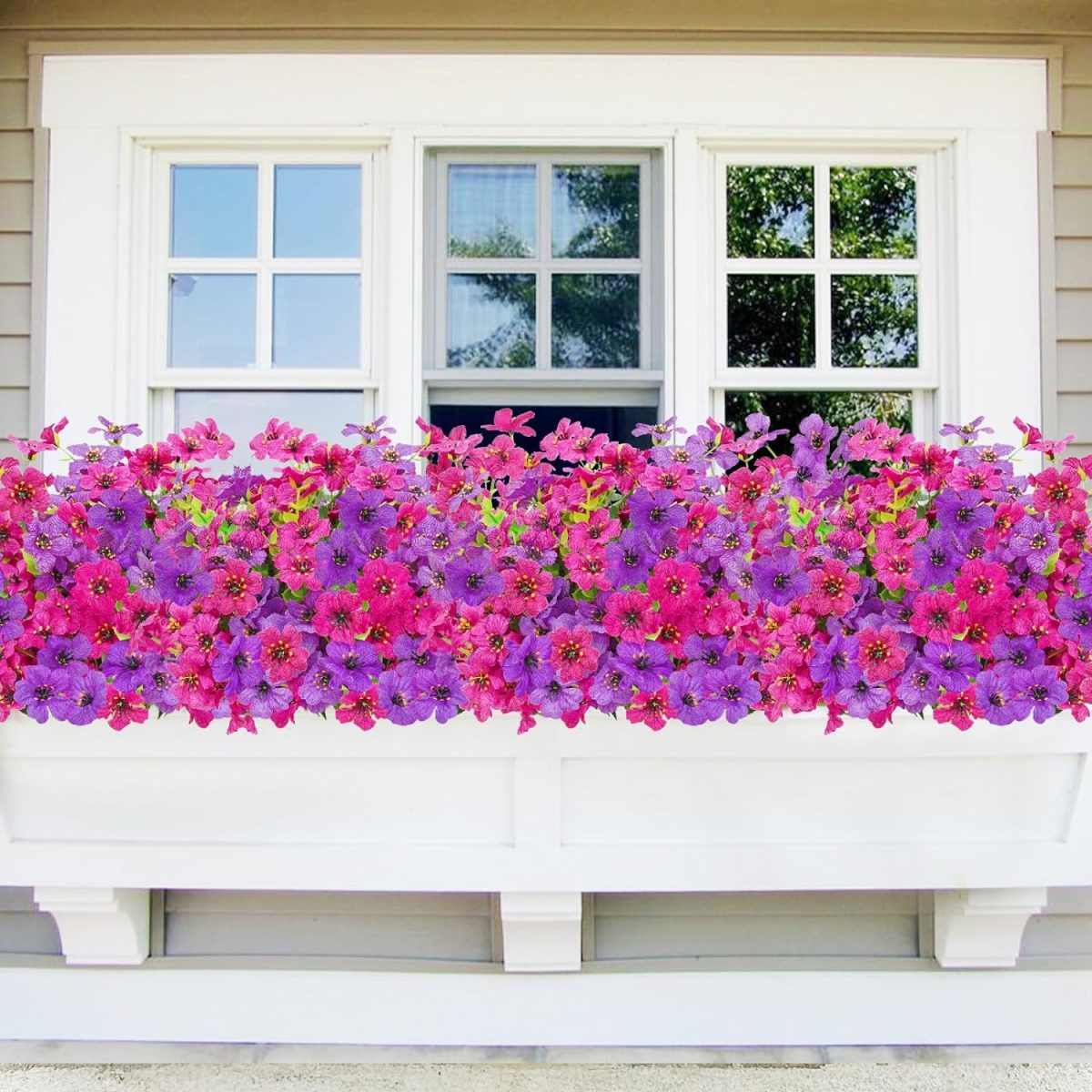 Yastouay 12 Bundles Artificial Flowers For Outdoors, Uv Resistant Outdoor Flowers No Fade Faux Outdoor Flowers Plants For Garden Porch Window Box Pot Planters Decor (Fuchsia+Rose Red)