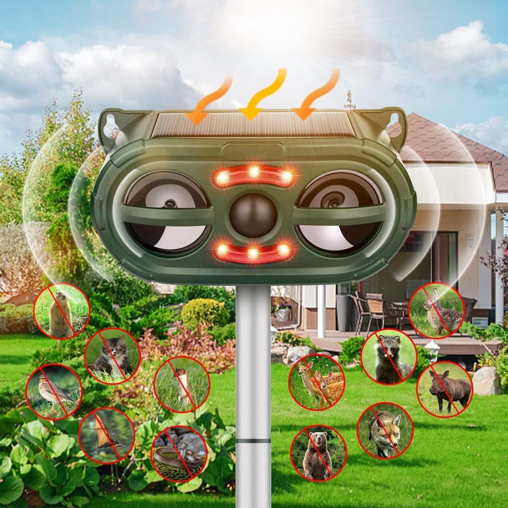 Solar Animal Repeller Outdoor,Ultrasonic Pest Repeller Outdoor,Cat Repellent Outdoor,Squirrels Repellent With Motion Sensor & Flashing Light,Animal Repellent Outdoor,Repel,Bird,Rabbit,Raccoon,Cat