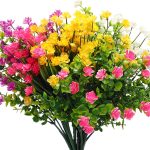 12 Bundles Artificial Flowers Outdoor, Uv Resistant Faux Artificial Plants Shrubs Plastic Flower Bulk For Hanging Planter Porch Window Home Wedding Fall Summer Decor (Yellow, Orange, Fuchsia)