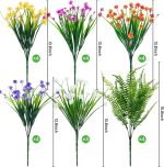 24 Bundles Artificial Flowers For Outdoor Decoration Uv Resistant Plastic Plants Faux Boston Fern Artificial Greenery For Summer Indoor Outdoor Garden Patio Window Box Kitchen Home Decor