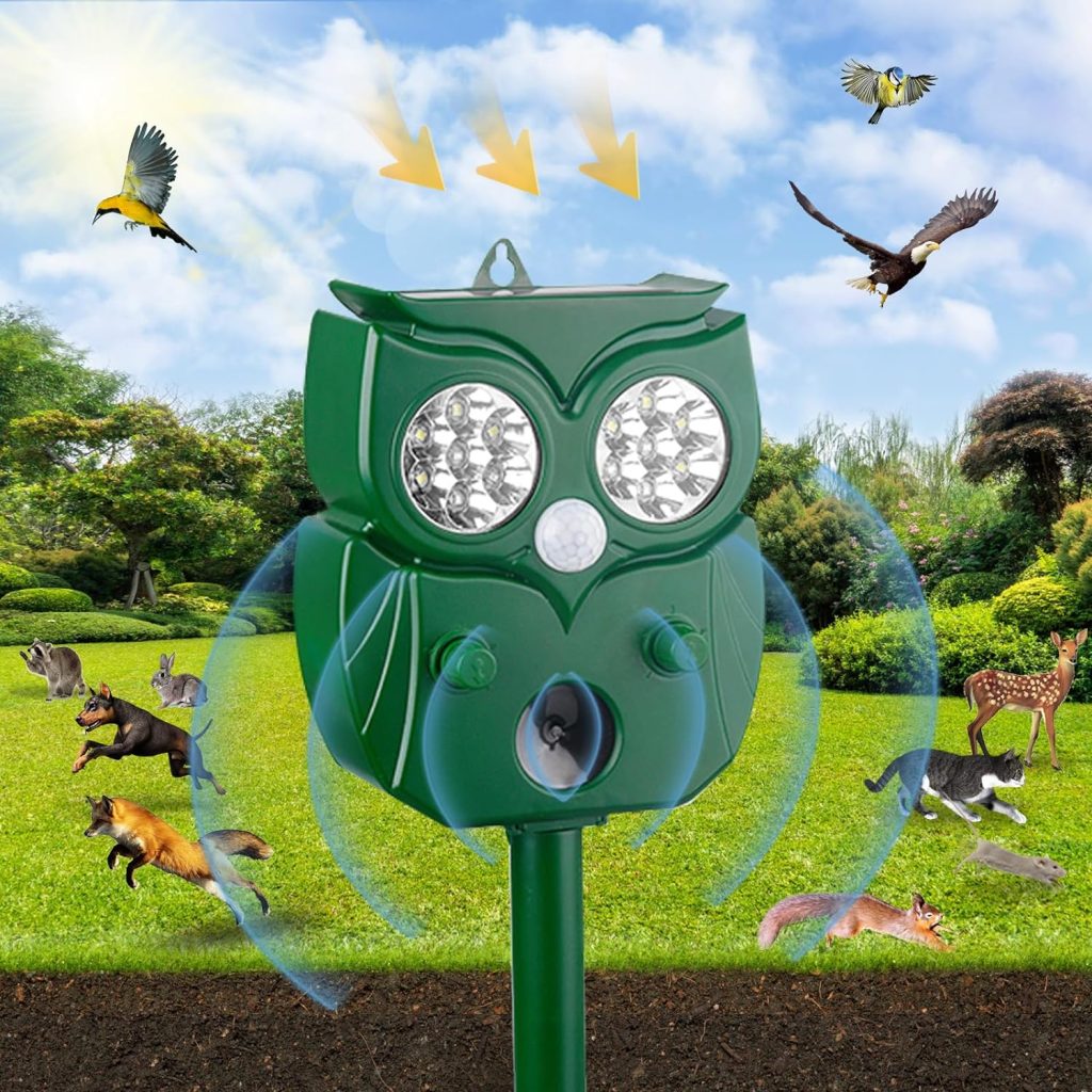 Solar Ultrasonic Animal Repellent, Outdoor Powered Squirrels Deterrent With Motion Sensor,Sound And Led Flashing,Waterproof Deer Repeller,Animal Repellent For Cat Dog Bird Rabbit Wild Cdvc