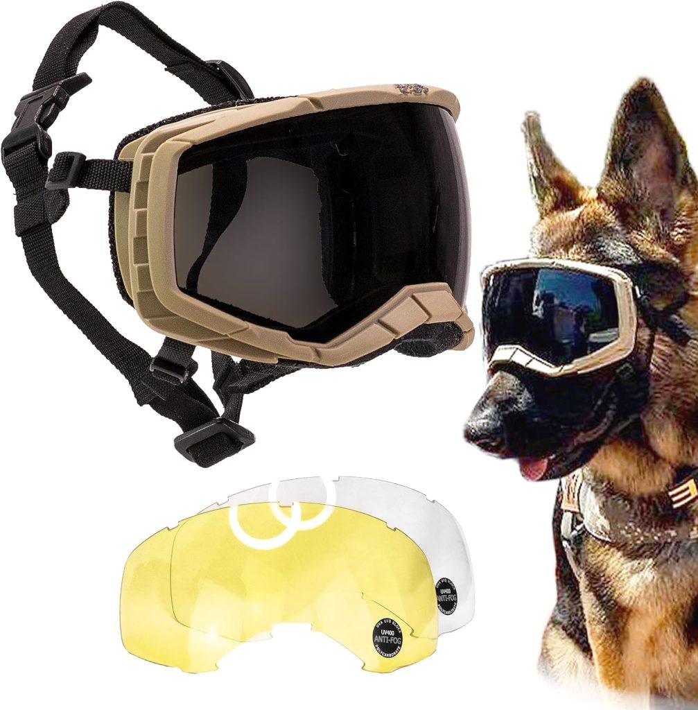 K9 Dog Goggles Tactical Protection Police Exceed Military Standards, Large (Army Brown)