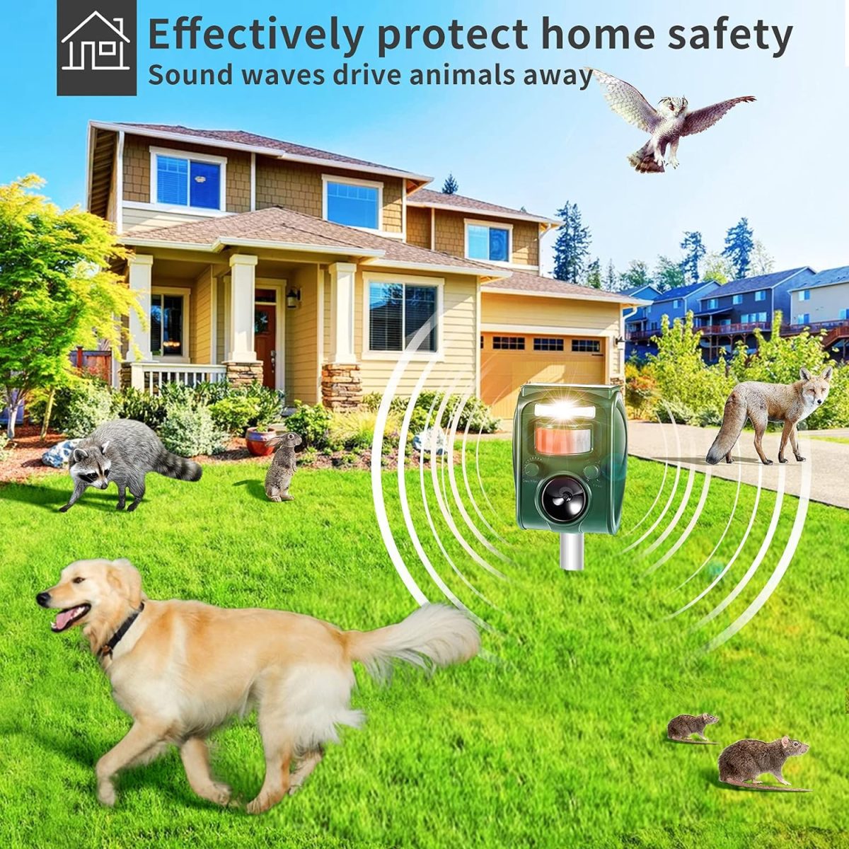 Ultrasonic Animal Repellent,Solar Powered Animal Repeller Outdoor Cat Bird,Dog, Squirrel, Deer, Raccoon, Repellent. Motion Activated With Led Flashing Light Alarm Sound Waterproof