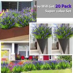 20 Bundles Artificial Plants Outdoor, Flowers Uv Resistant Artificial Flowers Lavender Outdoor Plants, Faux Flowers Shrubs For Porch Garden Window Box Home Decoration