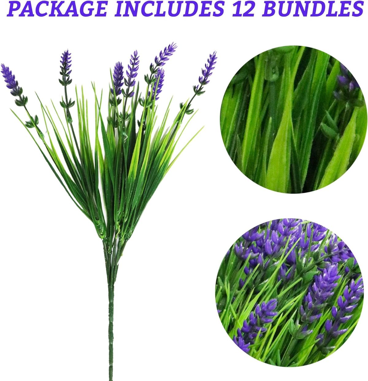 12 Bundles Artificial Plants Outdoor, Uv Resistant Monkey Grass With Lavender Flowers Greenery Stems No Fade Faux Shrubs For Home Garden Window Box Porch Front Patio Office Decor - Purple