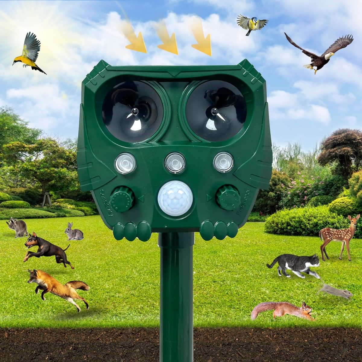 2024 Solar Ultrasonic Animal Repeller, Dog Repellent Outdoor, Squirrel, Raccoon, Skunk, Rabbit, Rodent, Fox, Deer, Bird Etc.Motion Detection, Led Flashing Light 529