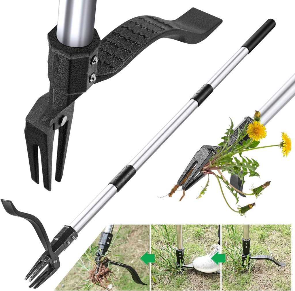 Weed Puller Tool, Gardening Stand Up Weeding Tool With 48" Stainless Steel Long Handle And 4 Steel Claws For Lawn And Garden,Easily Remove Weeds Without Bending, Pulling,Or Kneeling