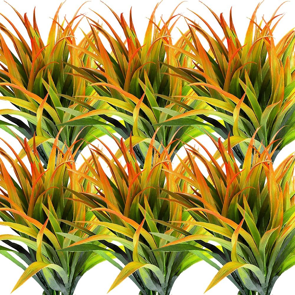 12Pcs Artificial Outdoor Plants Artificial Grass Plants Bushes Artificial Shrubs Artificial Grass Plant Faux Wheat Grass For Outdoor Uv Resistant Plastic Greenery Plants (Orange)