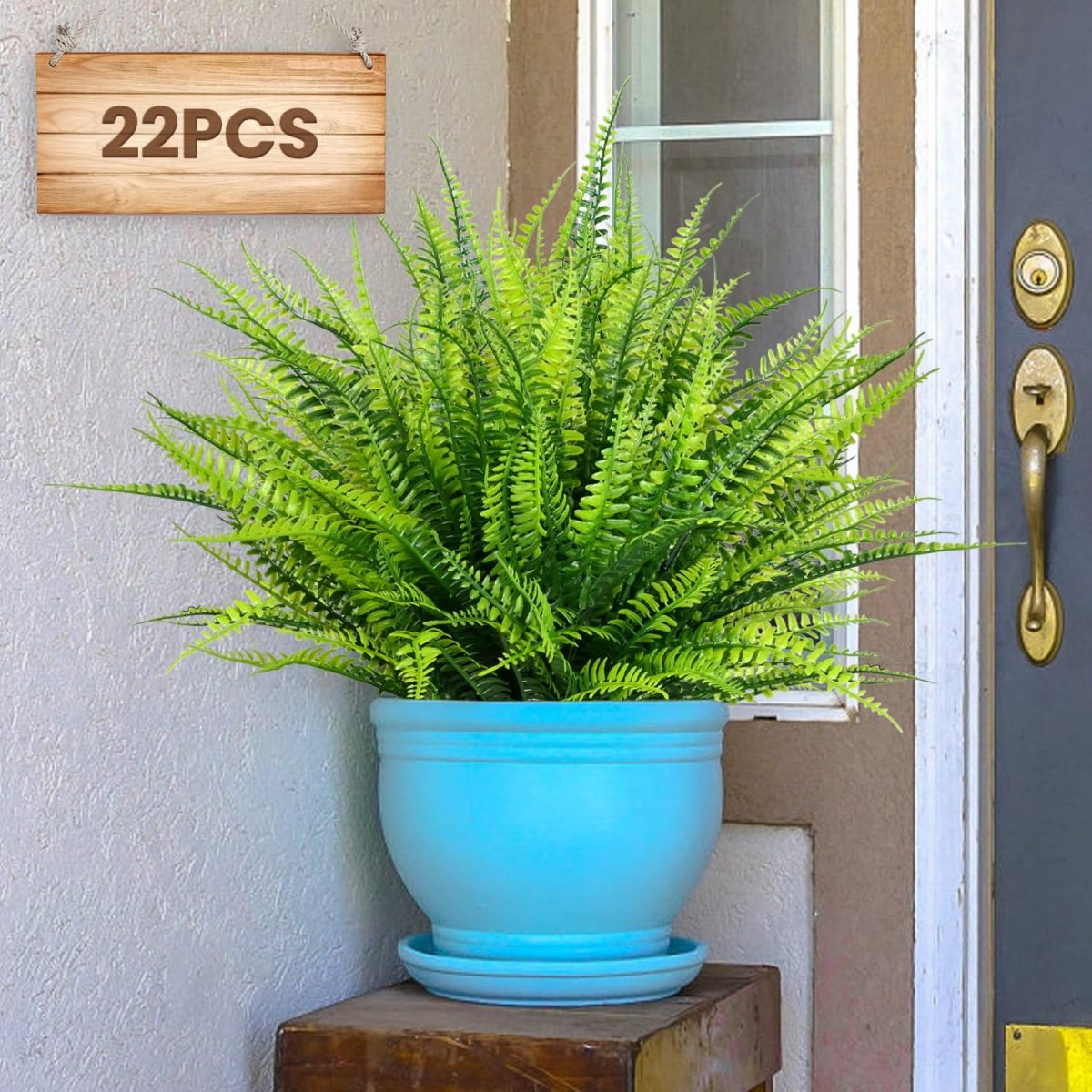 22Pcs Artificial Plants Outdoor, Faux Boston Fern For Large Planter, Uv Resistant Greenery Stems For Indoor Outside Patio Front Porch Home Decor