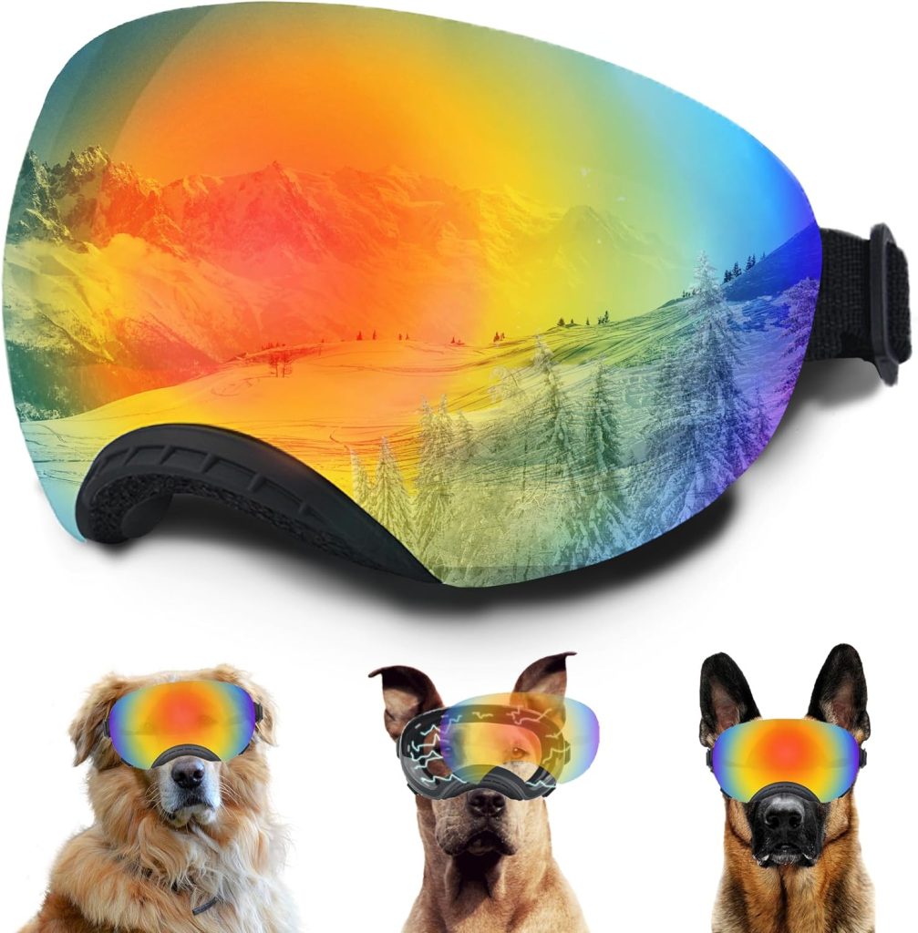 Dog Goggles, Dog Sunglasses Magnetic Reflective Colored Lens,Goggles With Adjustable Strap For Medium-Large Size Dogs(Black Frame)