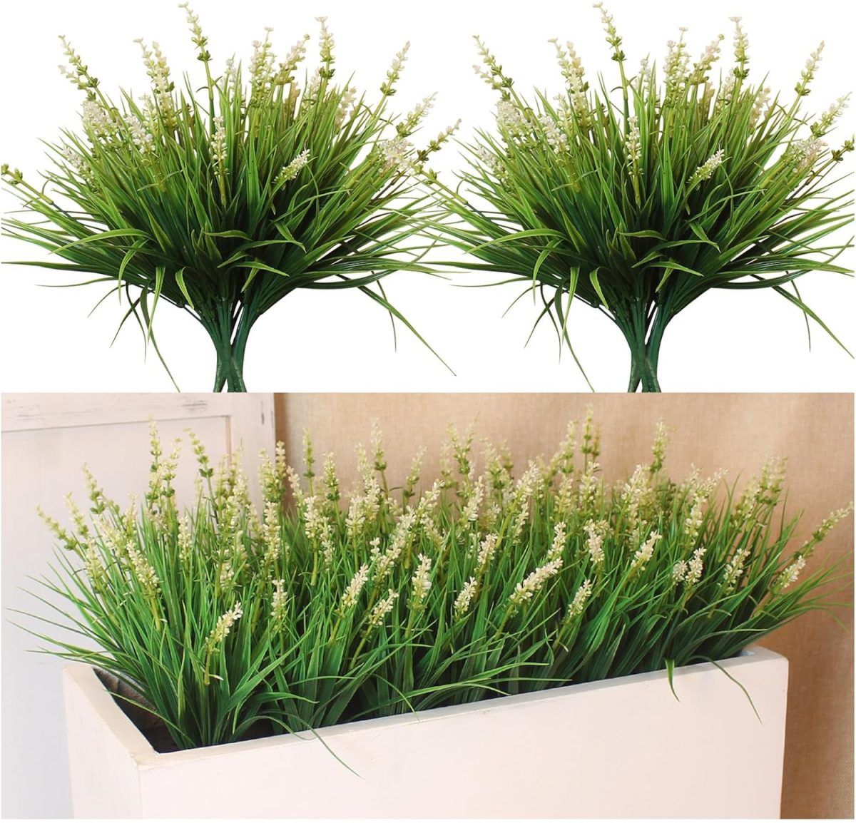 12 Bundles Artificial Plants Outdoor Monkey Grass With Flowers For Pot Uv Resistant Garden Decor For Window Garden Patio Hanging Planter Pathway Front Porch (Grass With Flowers)