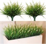 12 Bundles Artificial Plants Outdoor Monkey Grass With Flowers For Pot Uv Resistant Garden Decor For Window Garden Patio Hanging Planter Pathway Front Porch (Grass With Flowers)