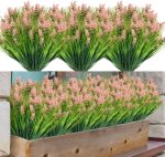 Zeostaro 12 Bundles Artificial Plants Outdoor Grass With Lavender Flowers Faux Uv Resistant Greenery Garden Patio Porch Window Box Farmhouse Hanging Decorating(Red)