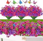 Yastouay 12 Bundles Artificial Flowers For Outdoors, Uv Resistant Outdoor Flowers No Fade Faux Outdoor Flowers Plants For Garden Porch Window Box Pot Planters Decor (Fuchsia+Rose Red)