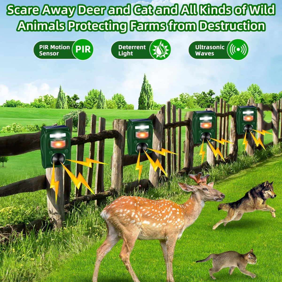 2024 Ultrasonic Animal Repeller Outdoor,Cat Repellent Outdoor Solar Animal Repeller With Motion Sensor Deer Repellent Devices To Repel Away Squirrel Rabbit Raccoon Skunk Repellent For Yard